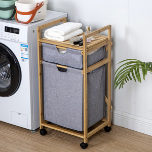 Laundry Basket Canvas <b>Storage</b> <b>Cart</b> With Wheels Grey Rectangle Standing Type Clothing Organizer - Product Image 3
