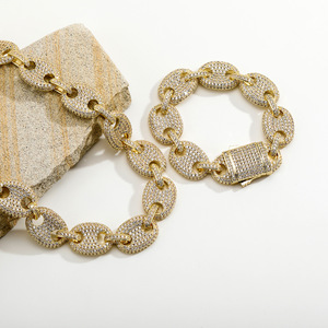 Collar de nariz de cerdo estilo hip-hop transfronterizo, joyería europea y americana, pulsera cubana unisex con diseño de grano de café, de hierro y piedra natural, éxito de ventas - Product Image 2