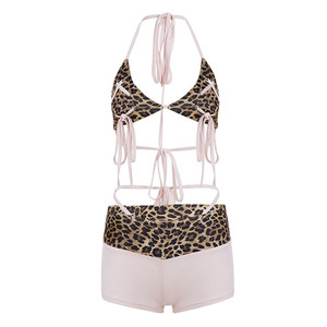 Conjunto de <span class=keywords><strong>Bikini</strong></span> de 2 Piezas para Mujer, Estilo <span class=keywords><strong>Y2K</strong></span>, Estampado de Leopardo, Top Triangular con Tiras y Pantalones Cortos, Ropa de Playa - Product Image 5