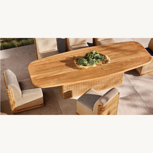 Mesa de comedor rectangular de diseño moderno en oferta, ideal para cenas con temática al aire libre, hecha de madera de teca resistente. - Product Image 3