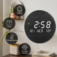 Reloj de Pared Inteligente con Movimiento Silencioso, Temperatura Personalizada, Alarma Eléctrica, Pantalla LED Redonda, Diseño de Madera, Integrado para Hogar Inteligente
