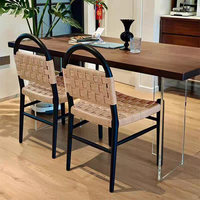 Chaise de table à manger vintage française chaise en bois massif tissé en corde rétro chambre à coucher maison dossier tissé coiffeuse chaise Vivian