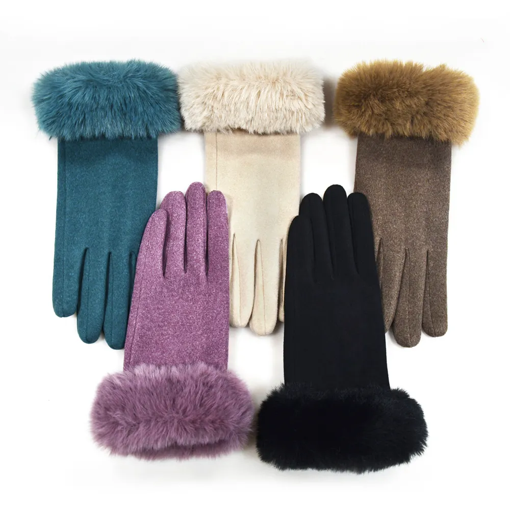 Guanti invernali personalizzati all'ingrosso alla moda guanti di coniglio guanti caldi con polsino di pelliccia