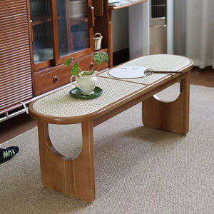 Solid Wood Bench Rattan Bed <b>Footrest</b> Minimalist Design Durable Adult Bedroom Furniture - Product Image 3