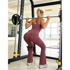 Conjunto Deportivo de 2 Piezas para Mujer, Camiseta Deportiva con Espalda Cruzada y Leggings Ajustados con Bolsillos, Ropa de Gimnasio y Yoga, Spandex, Poliéster, Transpirable - Product Image 2