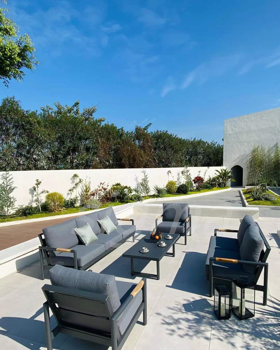 commercial patio furniture garden outdoor furniture lounge set aluminum luxury fabric sofa sectional