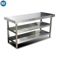 Plan de travail commercial en acier inoxydable avec crédence, étagère inférieure à lattes et roulettes, table de préparation pour cuisine de restaurant
