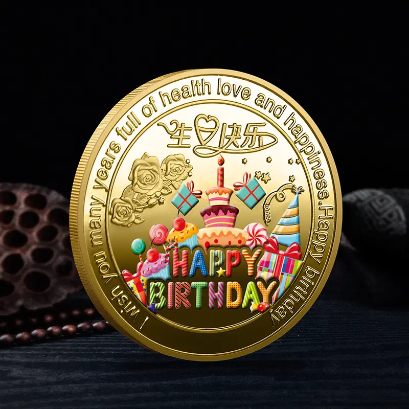 Moneta commemorativa di buon compleanno in metallo con stampa uv modello 3d monete per regali di compleanno creativi per bambini