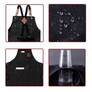Delantal de Lona Impermeable Unisex de Alta Calidad con Accesorios de Cuero, Impresión de Logotipo Personalizado, Uniformes para Restaurantes y Bares al por Mayor - Product Image 5