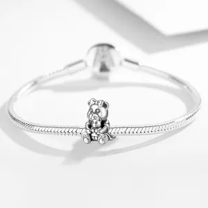 Merryshine-pulsera de plata de ley 925 con diseño de oso de mamá, brazalete personalizado