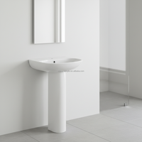 Lavabo en céramique moderne avec piédestal blanc, à poser au sol, pour salle de bain d'hôtel, design européen pour balcon, facile à nettoyer