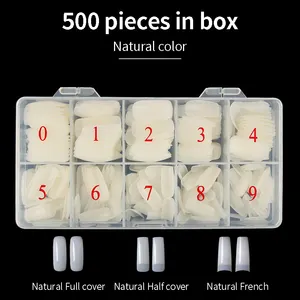 500pcs French Acrylic Fake Nail Tips Artificial False Nails Half Tips Ballerina Natural UV Gel Manicure Tip for Nail Art Salon
