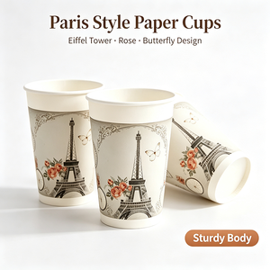 Gobelets en papier jetables écologiques <span class=keywords><strong>à</strong></span> paroi simple, imprimé floral Tour Eiffel <span class=keywords><strong>Paris</strong></span>, style élégant, légers, pour café, thé, tequila - Product Image 2