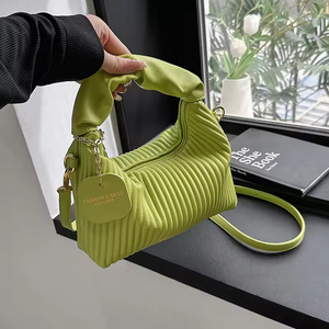 Unique Personality Wrinkled Striped Zipper Closure Women's Fashion Cross-Border Small <b>Square</b> Shoulder Bag Simple Designer Bags - Product Image 1