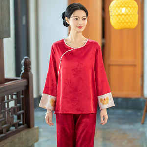 Nuovo Arrivo: Set di Lusso in Stile Cinese con Abito Jacquard, <span class=keywords><strong>Pigiama</strong></span> in Raso <span class=keywords><strong>e</strong></span> Seta Artificiale per Donna, Collezione Primavera - Product Image 3