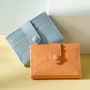 High Quality Fashion Crocodile Pop up Button Student Luxury Folding Custom PU Leather Short Women ID Card Holder Wallet