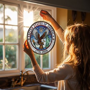 Stained Glass Suncatcher Pendant United States Of America 1776 2026 Commemorative <b>Hanging</b> Decor - Product Image 5
