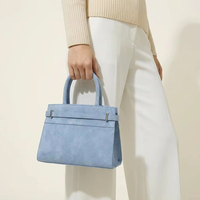 Sac Satchel Top Handle Structuré Petit en Véritable Suède pour Femme avec Sangle Crossbody Amovible pour Sorties Quotidiennes