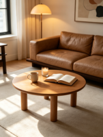Nouvelle arrivée, table basse en bois massif de chêne clair, durable, faite à la main, pieds cylindriques courts, style moderne du milieu du siècle, multi-usages, salon