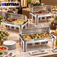 Heavybao Ensemble de plats de service de 9 litres, chauffe-plats en acier inoxydable couleur or pour buffet et traiteur