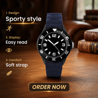 Montre à quartz pour homme, cadran noir analogique, bracelet en silicone, boîtier rond, résistante à l'eau, montre-bracelet décontractée pour l'extérieur