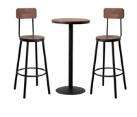 Tabouret de bar vintage en bois avec dossier, table haute ronde assortie, ensemble de meubles de comptoir de pub industriels