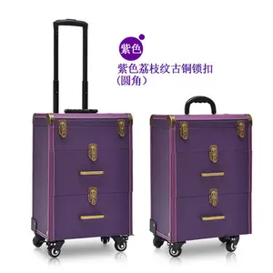 Professionele Rollende Make-Up Treinkoffer Met Lades Grote Cosmetische Trolley Met Sloten Cosmetica Opslag Organizer Make-Up Case