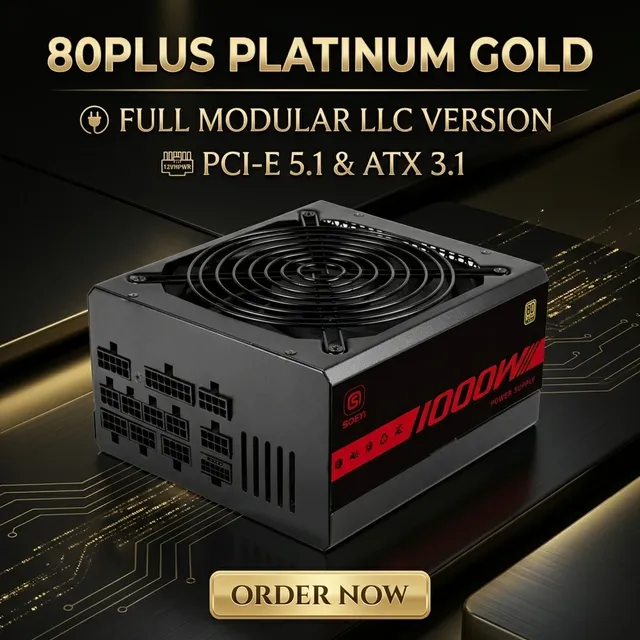 Alimentation PC ATX3.1 PCI-E5.1 Gold Series LLC Version 12V Full Power Modular 14CM ATX Computer Power Supply for PC