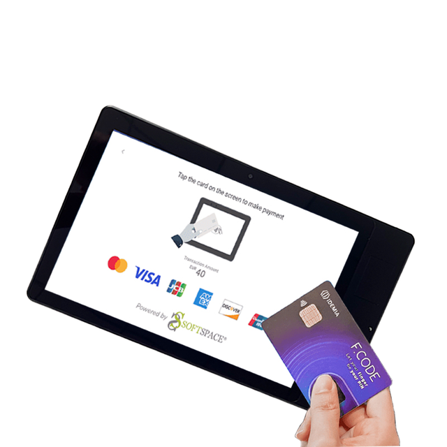 Hot Selling 10.1 Inch Android 11 OS Tablet Tap Pay Contactless Donation Kiosk with NFC Scanner Front Pad Brand New