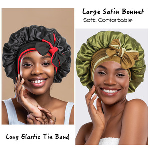 Champagne <span class=keywords><strong>Satin</strong></span> Casual Bonnet pour les femmes à usage quotidien Night Sleep Cap Écharpe Wrap avec bande de cravate Échantillon gratuit pour les <span class=keywords><strong>cheveux</strong></span> bouclés - Product Image 3