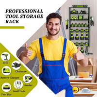 Organisateur d'outils multifonctionnel en acier au carbone noir, support de perceuse avec cinq niveaux, fixation murale rectangulaire, utilisation en garage, étagère utilitaire