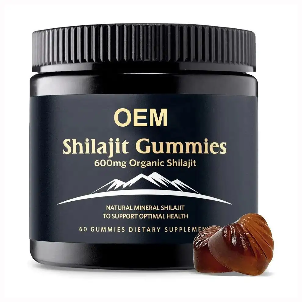 Etiqueta privada Sin azúcar Shilajit Aceite De Semilla Negra Gomitas 600mg Mineral natural Shilajit Gomitas Suplemento Energía de apoyo