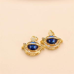2025 New Planets Design Cubic Zirconia Brass Gold Plated Pendant, Blue Enamel Charm for DIY Necklace Bracelet <strong>Jewelry</strong> <strong>Supplies</strong> - Product Image 5