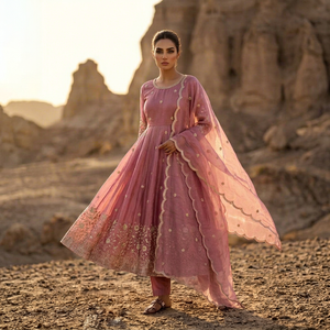 Pink Embroidered Indian Pakistani Set Anarkali <b>Dress</b> Net Dupatta Salwar <b>Suit</b> <b>for</b> <b>Wedding</b> Festival Wear - Product Image 1