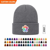 Casquette en tricot côtelé personnalisée avec logo brodé, bonnet d'hiver chaud à revers, plusieurs couleurs unies