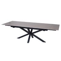 Table à manger moderne au design minimaliste, extensible et réglable, avec plateau en céramique marbrée de 12 mm d'épaisseur et pieds en métal, meubles de salle à manger