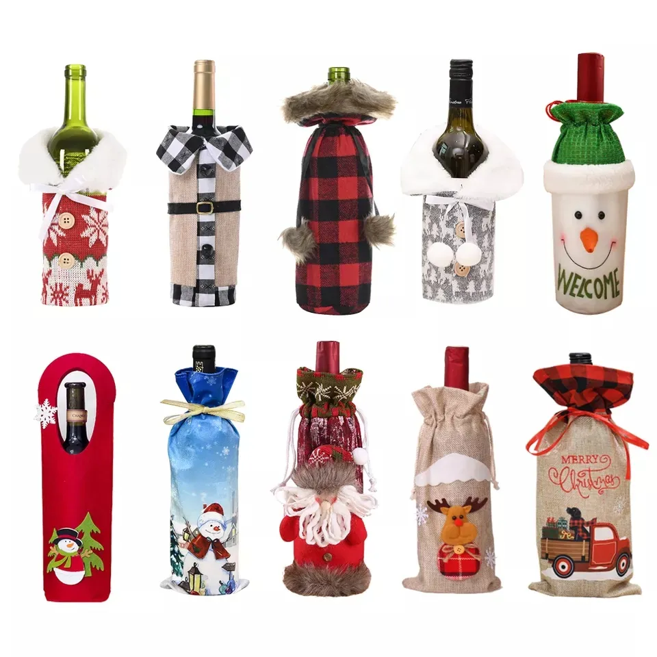 HB-888 100 Designs Christmas Wine Bottle Cover Bags Merry Christmas Ornaments Xmas Gift New Year 2023