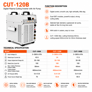 Machine de découpe plasma CUT-160B CUT-120B CUT-100B avec pompe à air intégrée, <span class=keywords><strong>onduleur</strong></span> numérique, <span class=keywords><strong>triphasé</strong></span> 380V, IGBT, coupe maximale 80mm - Product Image 6