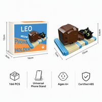 Ensemble de blocs de construction personnalisé 166 pièces LEO Meow Cat, support de téléphone, modèle animal 3D DIY, support mobile, briques MOC STEM, jouet, marque privée