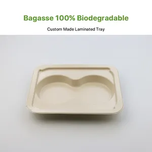 Bagasse Tray Custom Sugarcane Bagasse Packaging Paper Disposable Meal Food Container Deep Tray Biodegradable