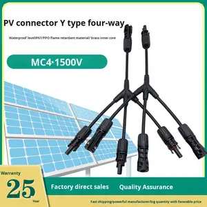 ขั้วต่อสายเคเบิลแผงโซลาร์เซลล์แบบ Y-Type สี่ทาง 1500V สำหรับ Mc4 แบบ 3-ใน-1-ออก สำหรับเชื่อมต่อส่วนประกอบแบบขนาน 3 ตัว ทำจากโลหะดีบุกและพีซี สำหรับระบบไฟฟ้าโซลาร์เซลล์ - Product Image 2