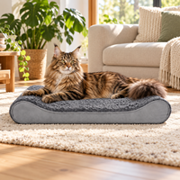 Matelas orthopédique ergonomique à rebord incurvé pour animaux de compagnie, lit doux en polaire Sherpa pour chien et chat, housse amovible pour repos intérieur OEM ODM