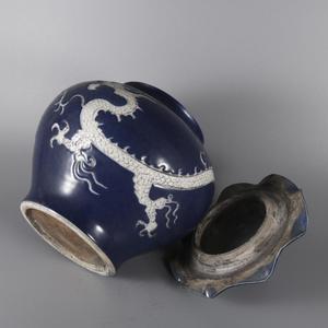 Jarrón de Templo de Porcelana China Antigua de la Dinastía Ming, Forma de Loto Azul, Diseño de Dragón, Arte Cerámico Decorativo - Product Image 3