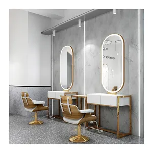 Station de miroir de coiffure en forme de cône en acier inoxydable 201, chrome doré