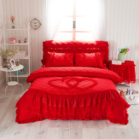 Parure de lit de luxe pour mariage, 100% coton, couleur unie, avec dentelle et broderie, comprenant couvre-lit, housse de couette et jupe de lit, disponible en tailles Queen et King