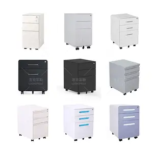 Under Desk Slimline Office Furniture Beauty Black Movable Side Steel Filing 2 3 Drawer Storage Mobile Metal Pedestal Cabinet