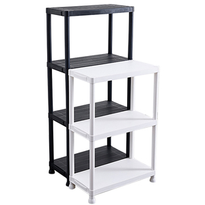 4 Tier Heavy Duty Black/White Plastic Standing Type <strong>Storage</strong> Shelving Racking for Garage Kitchen Home Office Pantry Workshop - Product Image 1