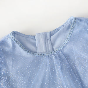 Abiti classici da principessa blu per ragazze 2-8 anni collezione estiva a strati con motivo a punti dolci e pizzo all'ingrosso - Product Image 2