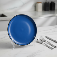 Service de vaisselle classique en grès céramique bleu – Assiettes, bols et tasses à thé pour la maison, compatibles four, micro-ondes et lave-vaisselle
