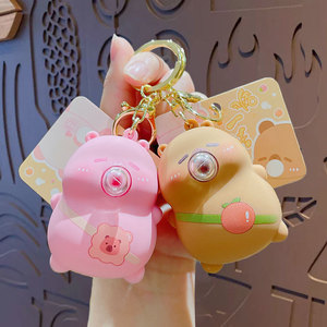 WEIXI Porte-clés en PVC en forme d'ours de dessin animé orange, qui souffle des bulles, pour la décompression, idéal pour sacs d'école et voitures - Product Image 2